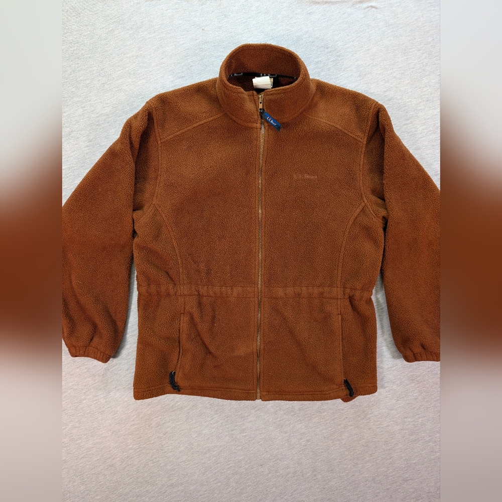 Vintage L.L. Bean Fleece Jacket Womens Medium Brown Zip Up Polyester Nylon